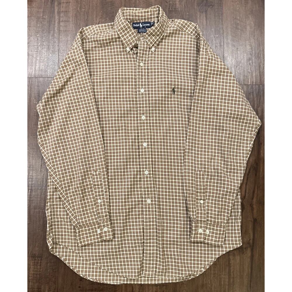 Polo Ralph Lauren Shirt Men's Yarmouth Brown Plaid Size 16.5 - 34/35